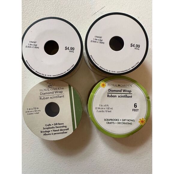 Floral Garden Diamond Wrap Ribbon 6 Rolls - Silver & Gold - Picture 3 of 5